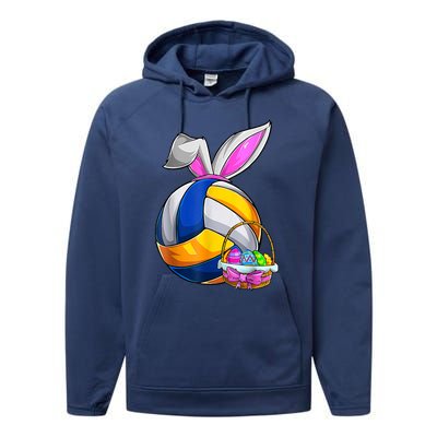 Volleyball Easter Bunny Ears Easter Eggs Hunting Basket Performance Fleece Hoodie