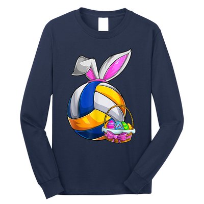 Volleyball Easter Bunny Ears Easter Eggs Hunting Basket Long Sleeve Shirt