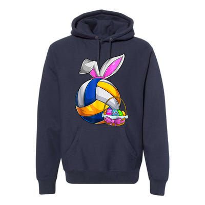 Volleyball Easter Bunny Ears Easter Eggs Hunting Basket Premium Hoodie