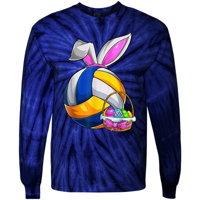 Volleyball Easter Bunny Ears Easter Eggs Hunting Basket Tie-Dye Long Sleeve Shirt