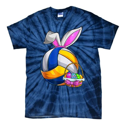 Volleyball Easter Bunny Ears Easter Eggs Hunting Basket Tie-Dye T-Shirt