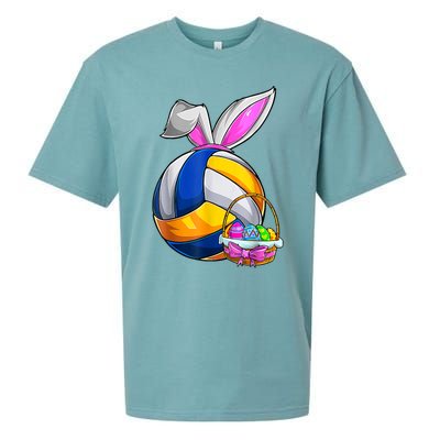 Volleyball Easter Bunny Ears Easter Eggs Hunting Basket Sueded Cloud Jersey T-Shirt