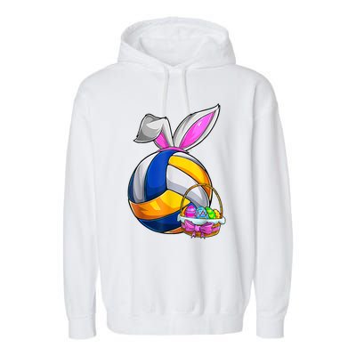 Volleyball Easter Bunny Ears Easter Eggs Hunting Basket Garment-Dyed Fleece Hoodie