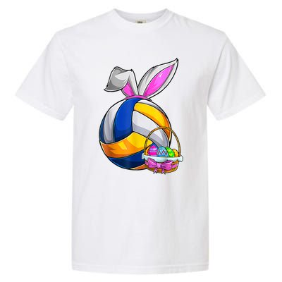 Volleyball Easter Bunny Ears Easter Eggs Hunting Basket Garment-Dyed Heavyweight T-Shirt