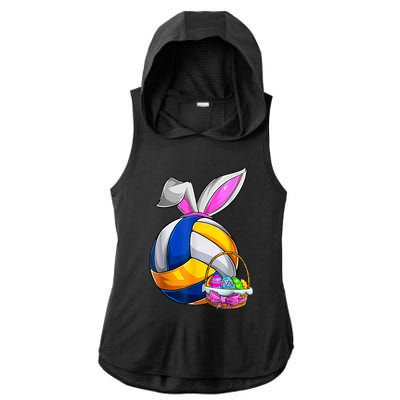 Volleyball Easter Bunny Ears Easter Eggs Hunting Basket Ladies PosiCharge Tri-Blend Wicking Draft Hoodie Tank