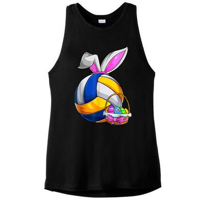 Volleyball Easter Bunny Ears Easter Eggs Hunting Basket Ladies PosiCharge Tri-Blend Wicking Tank