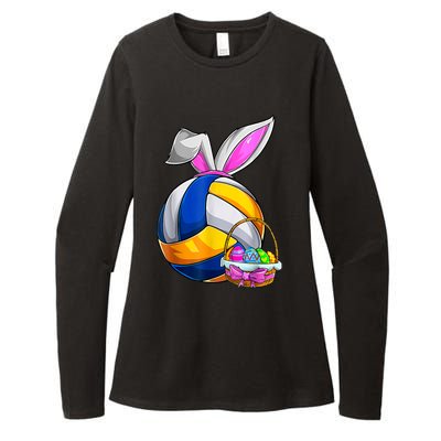 Volleyball Easter Bunny Ears Easter Eggs Hunting Basket Womens CVC Long Sleeve Shirt