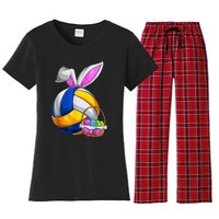 Volleyball Easter Bunny Ears Easter Eggs Hunting Basket Women's Flannel Pajama Set