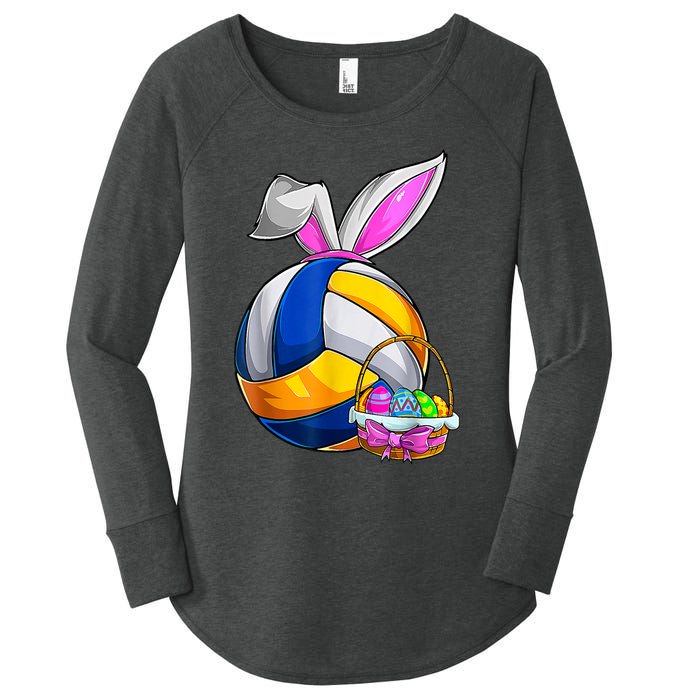 Volleyball Easter Bunny Ears Easter Eggs Hunting Basket Women's Perfect Tri Tunic Long Sleeve Shirt