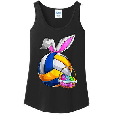 Volleyball Easter Bunny Ears Easter Eggs Hunting Basket Ladies Essential Tank