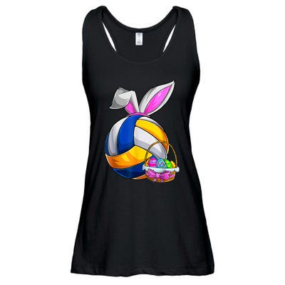 Volleyball Easter Bunny Ears Easter Eggs Hunting Basket Ladies Essential Flowy Tank