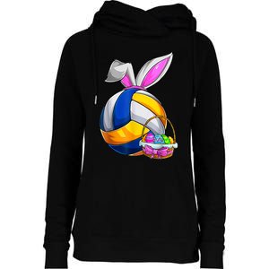 Volleyball Easter Bunny Ears Easter Eggs Hunting Basket Womens Funnel Neck Pullover Hood