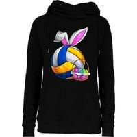 Volleyball Easter Bunny Ears Easter Eggs Hunting Basket Womens Funnel Neck Pullover Hood