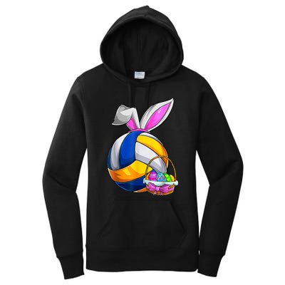 Volleyball Easter Bunny Ears Easter Eggs Hunting Basket Women's Pullover Hoodie