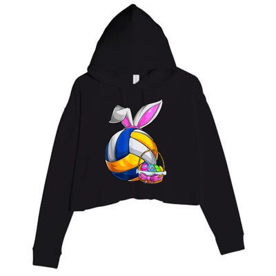 Volleyball Easter Bunny Ears Easter Eggs Hunting Basket Crop Fleece Hoodie