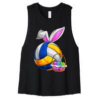 Volleyball Easter Bunny Ears Easter Eggs Hunting Basket Women's Racerback Cropped Tank