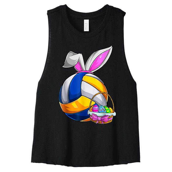 Volleyball Easter Bunny Ears Easter Eggs Hunting Basket Women's Racerback Cropped Tank