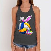 Volleyball Easter Bunny Ears Easter Eggs Hunting Basket Women's Knotted Racerback Tank