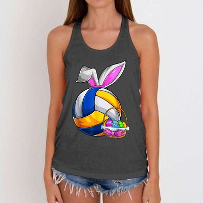 Volleyball Easter Bunny Ears Easter Eggs Hunting Basket Women's Knotted Racerback Tank