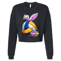 Volleyball Easter Bunny Ears Easter Eggs Hunting Basket Cropped Pullover Crew