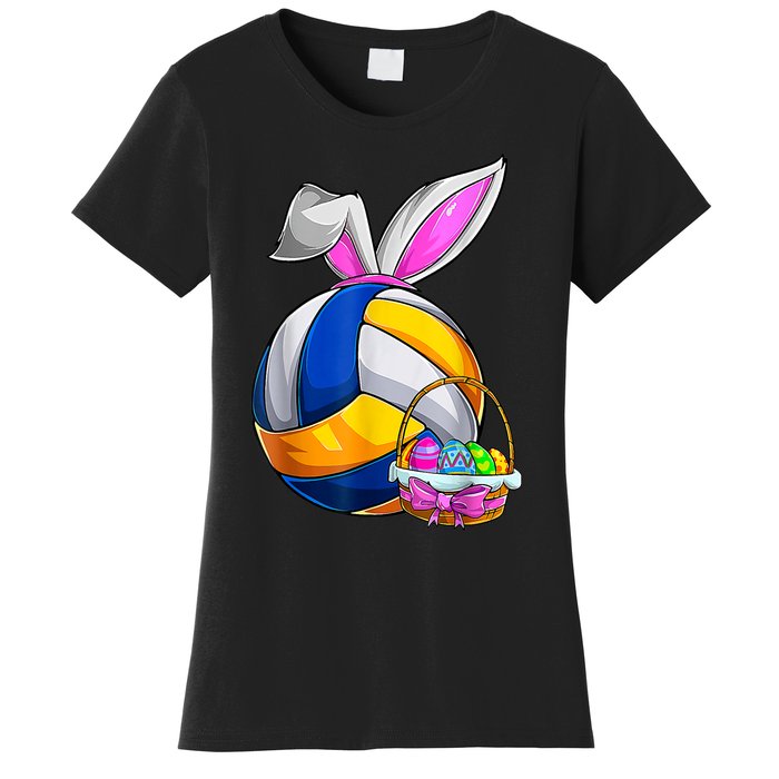 Volleyball Easter Bunny Ears Easter Eggs Hunting Basket Women's T-Shirt