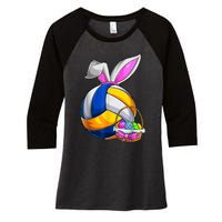 Volleyball Easter Bunny Ears Easter Eggs Hunting Basket Women's Tri-Blend 3/4-Sleeve Raglan Shirt