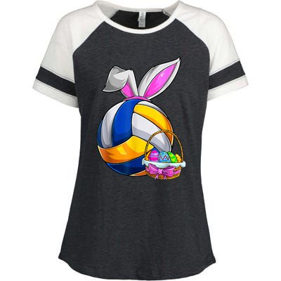 Volleyball Easter Bunny Ears Easter Eggs Hunting Basket Enza Ladies Jersey Colorblock Tee