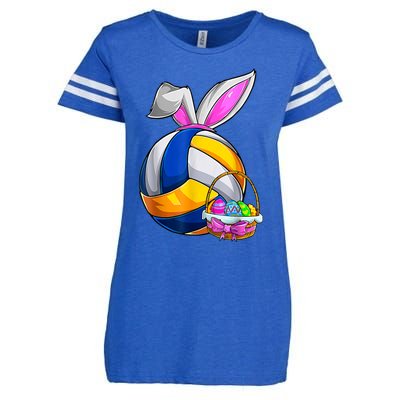 Volleyball Easter Bunny Ears Easter Eggs Hunting Basket Enza Ladies Jersey Football T-Shirt