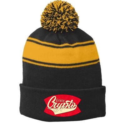 Vintage Enjoy Crypto Cola Drink Cryptocurrency Bitcoin Stripe Pom Pom Beanie