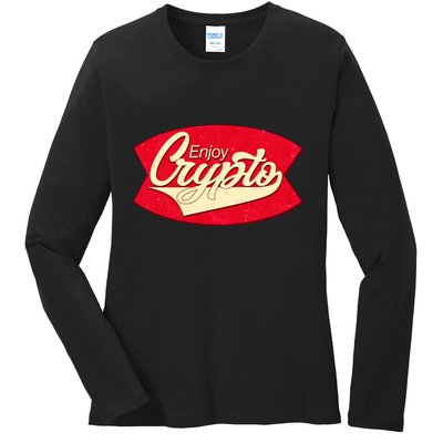 Vintage Enjoy Crypto Cola Drink Cryptocurrency Bitcoin Ladies Long Sleeve Shirt