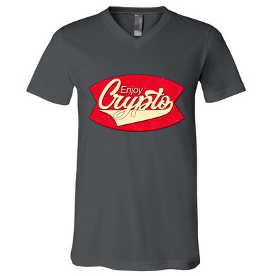 Vintage Enjoy Crypto Cola Drink Cryptocurrency Bitcoin V-Neck T-Shirt