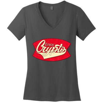 Vintage Enjoy Crypto Cola Drink Cryptocurrency Bitcoin Women's V-Neck T-Shirt