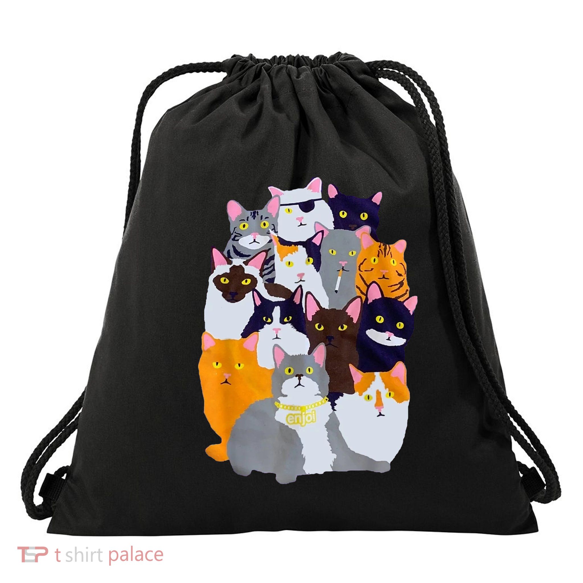 Vintage Enjoi Cat Gang Cute Cat Mom Cat Dad Cat Lover Drawstring Bag