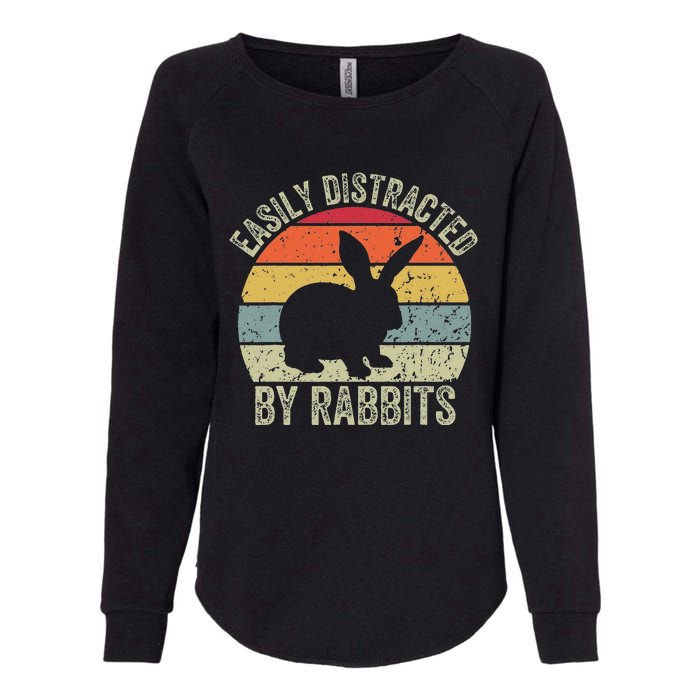 Vintage Easily Distracted By Rabbits Happy Easter Day Womens California Wash Sweatshirt