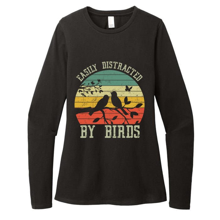 Vintage Easily Distracted By Birds Funny For Bird Watcher Womens CVC Long Sleeve Shirt