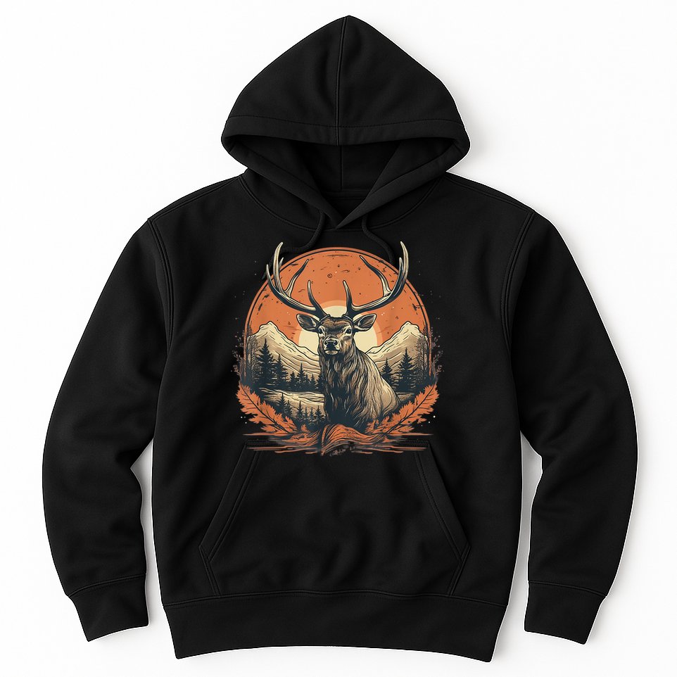 Vintage Elk Design With Sunset Background For Retro Lovers Hoodie