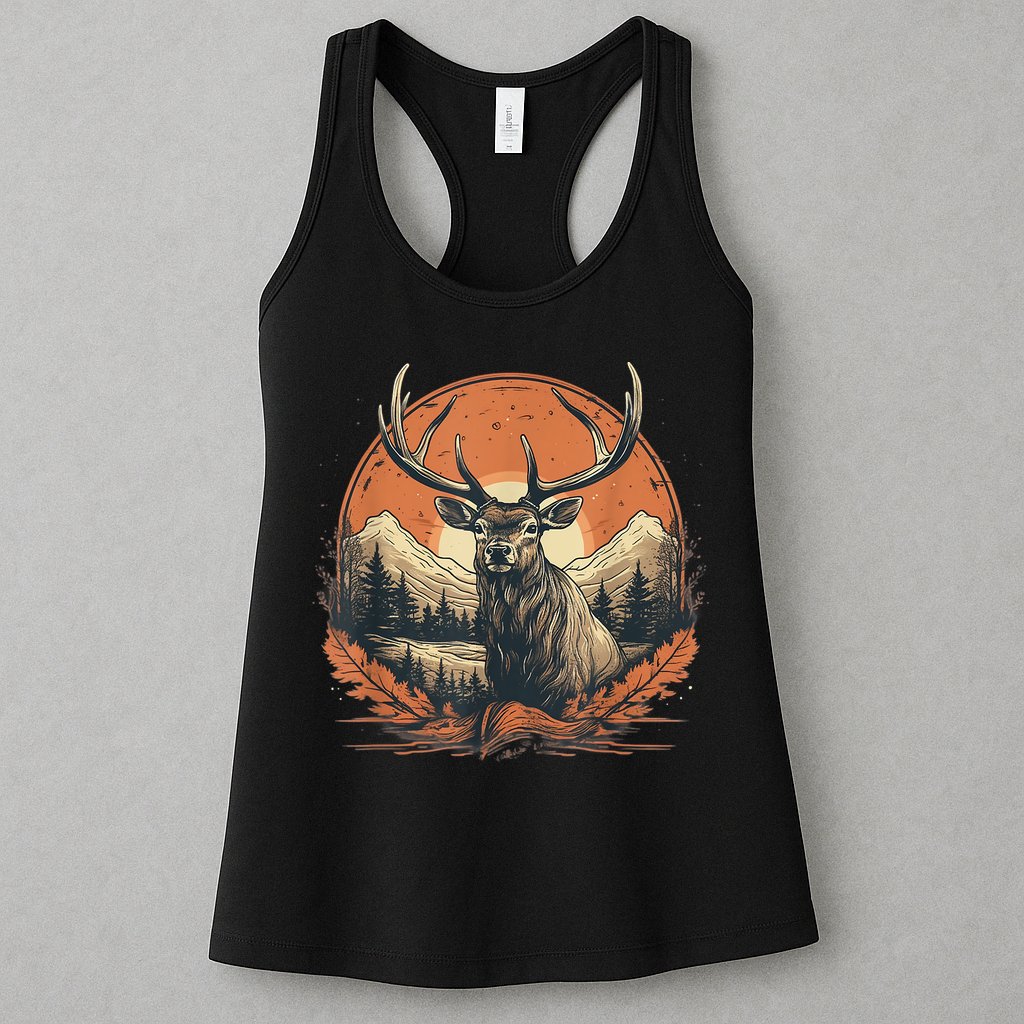 Vintage Elk Design With Sunset Background For Retro Lovers Womens Tank Top