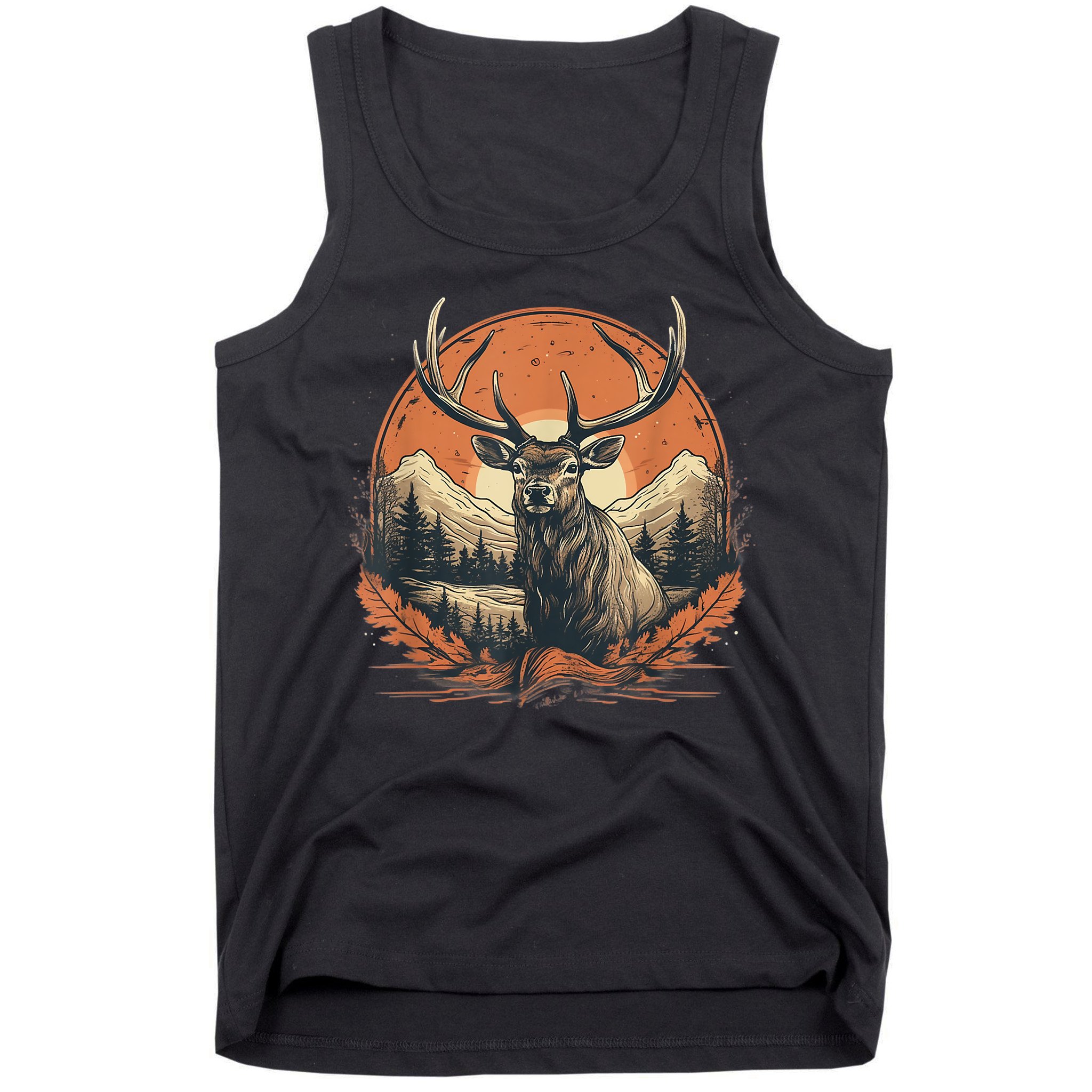 Vintage Elk Design With Sunset Background For Retro Lovers Tank Top