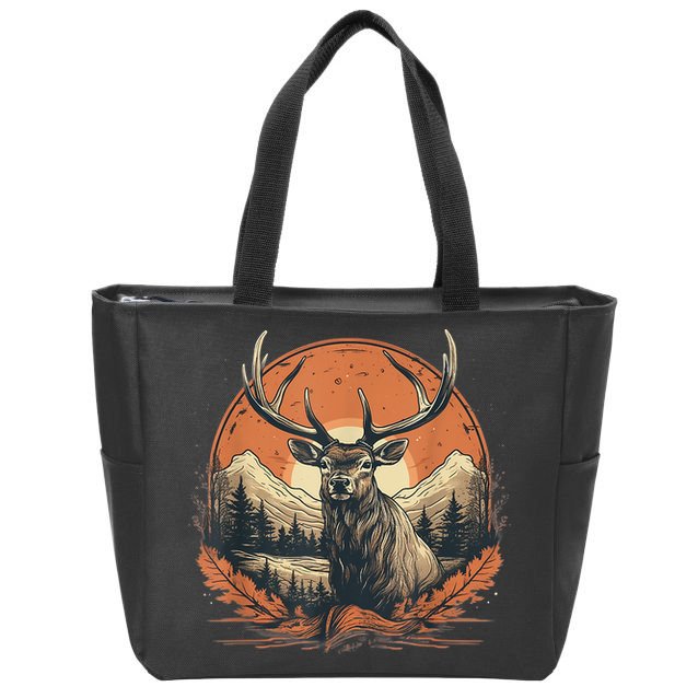 Vintage Elk Design With Sunset Background For Retro Lovers Zip Tote Bag