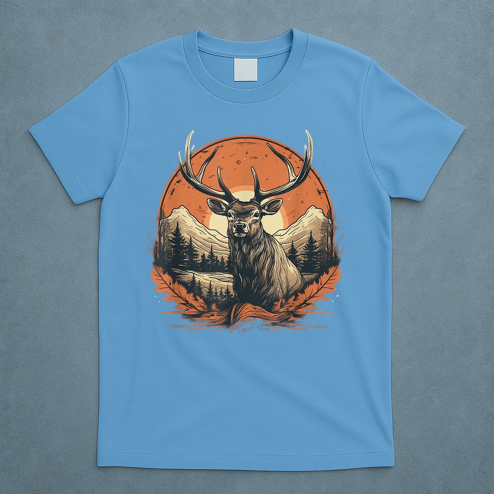 Vintage Elk Design With Sunset Background For Retro Lovers T-Shirt