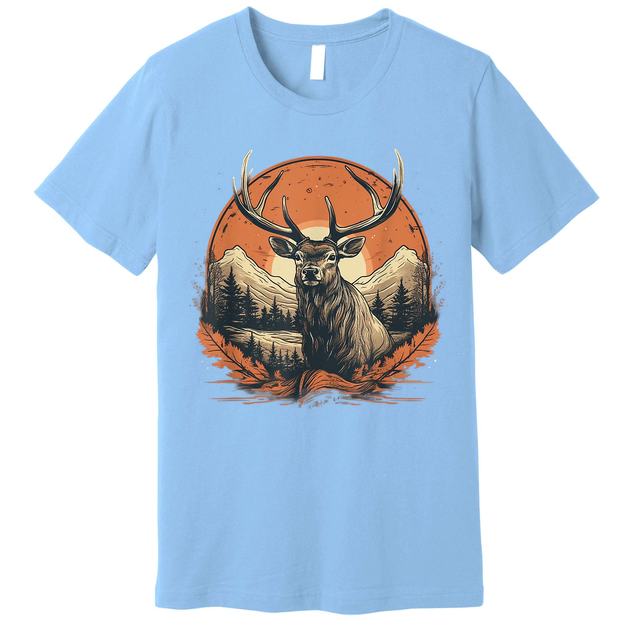Vintage Elk Design With Sunset Background For Retro Lovers Premium T-Shirt
