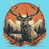 Vintage Elk Design With Sunset Background For Retro Lovers Kids T-Shirt