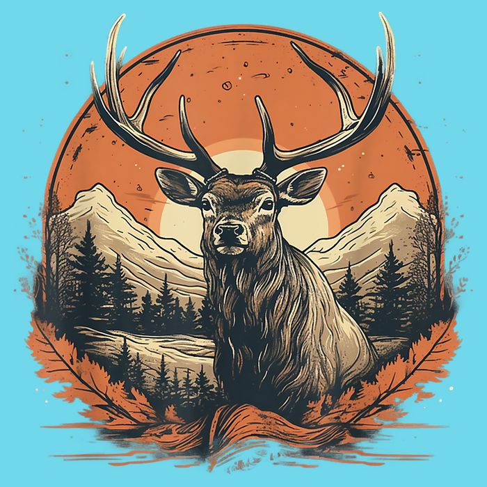 Vintage Elk Design With Sunset Background For Retro Lovers Kids T-Shirt