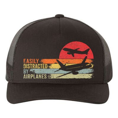 Vintage Easily Distracted By Airplanes Yupoong Adult 5-Panel Trucker Hat