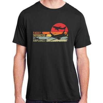 Vintage Easily Distracted By Airplanes Adult ChromaSoft Performance T-Shirt