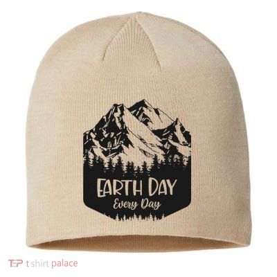 Vintage Earth Day Every Day Retro Mountains Idea Sustainable Beanie