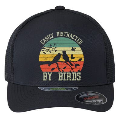Vintage Easily Distracted By Birds Funny For Bird Watcher Flexfit Unipanel Trucker Cap