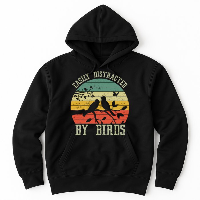 Vintage Easily Distracted By Birds Funny For Bird Watcher Hoodie