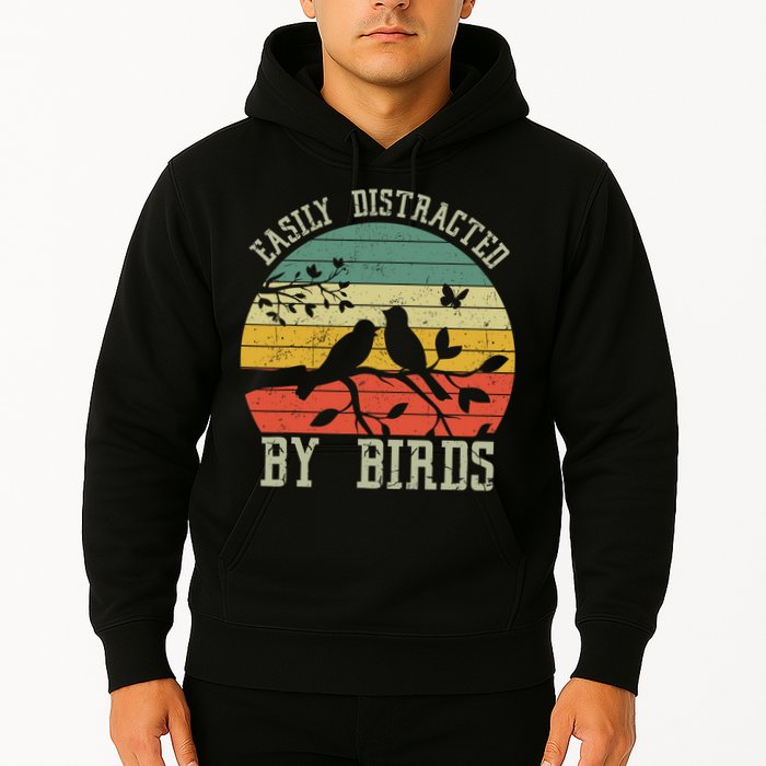 Vintage Easily Distracted By Birds Funny For Bird Watcher Hoodie