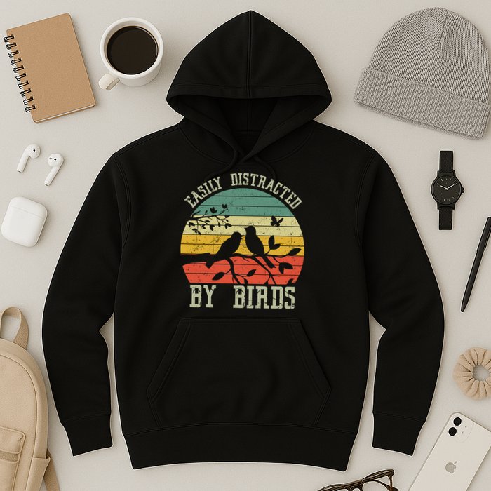 Vintage Easily Distracted By Birds Funny For Bird Watcher Hoodie